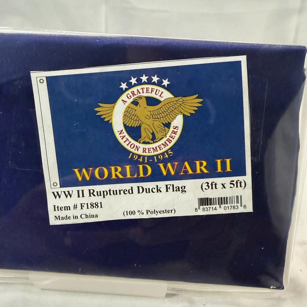 WWII Ruptured Duck Flag 3x5 A Grateful Nation Remembers 1941-1945 F1881 Blue